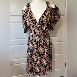 Angie MD‎ Women’s Cold Shoulder Navy Blue Floral Wrap Dress